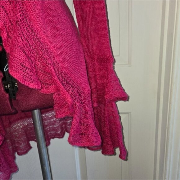 Betsey Johnson NWT Pink Lightweight Knit Ruffle Cardigan - Picture 2 of 8